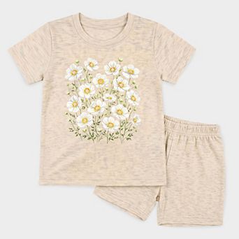 Watercolor Daisies - Toddler Crew Shorts Set