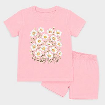 Watercolor Daisies - Toddler Crew Shorts Set