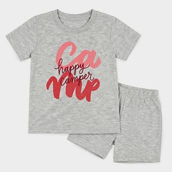 Happy Camper Cursive - Toddler Crew Shorts Set