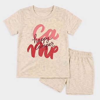 Happy Camper Cursive - Toddler Crew Shorts Set