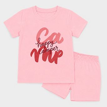 Happy Camper Cursive - Toddler Crew Shorts Set