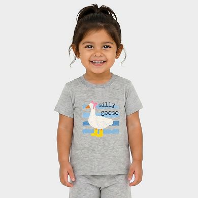 Silly Goose Blue Stripes - Toddler Crew Shorts Set