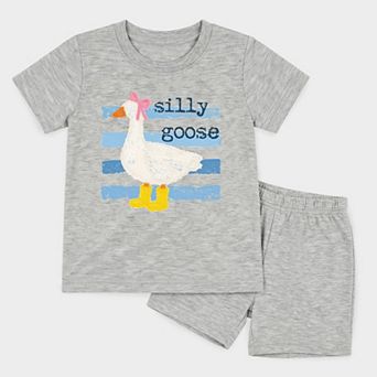 Silly Goose Blue Stripes - Toddler Crew Shorts Set