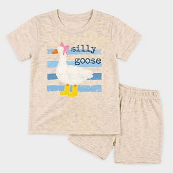 Silly Goose Blue Stripes - Toddler Crew Shorts Set