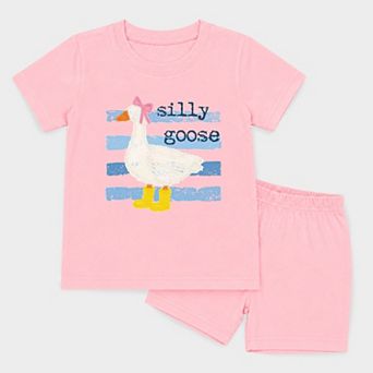 Silly Goose Blue Stripes - Toddler Crew Shorts Set