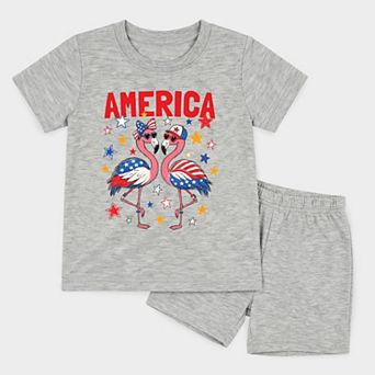 America Flamingos Star - Toddler Crew Shorts Set