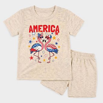 America Flamingos Star - Toddler Crew Shorts Set