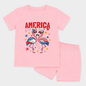 America Flamingos Star - Toddler Crew Shorts Set