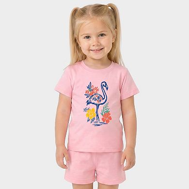 Flamingo Flowers Outline - Toddler Crew Shorts Set