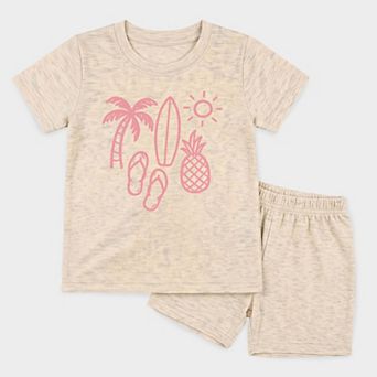 Beach Elements Outline - Toddler Crew Shorts Set
