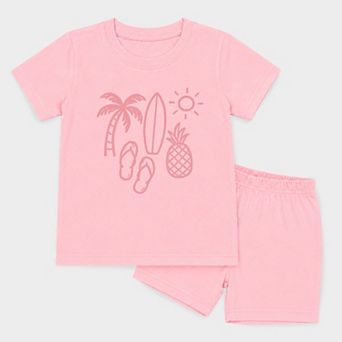 Beach Elements Outline - Toddler Crew Shorts Set