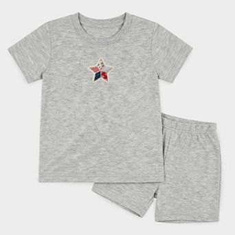Patriotic Star Faux Patchwork Print - Toddler Crew Shorts Set