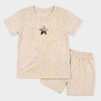 Patriotic Star Faux Patchwork Print - Toddler Crew Shorts Set