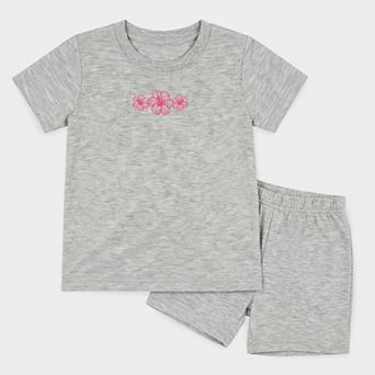 Hibiscus Row Pink - Toddler Crew Shorts Set