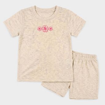 Hibiscus Row Pink - Toddler Crew Shorts Set