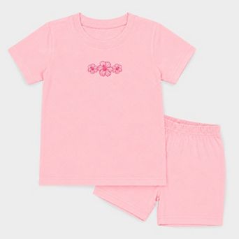 Hibiscus Row Pink - Toddler Crew Shorts Set