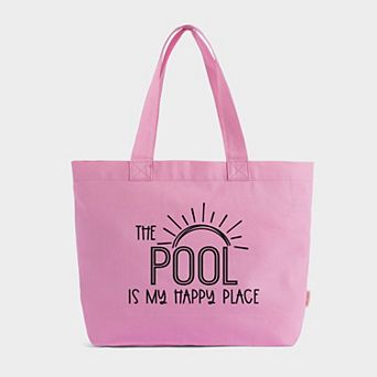 The Pool Is My Happy Place - Zippered Canvas Tote