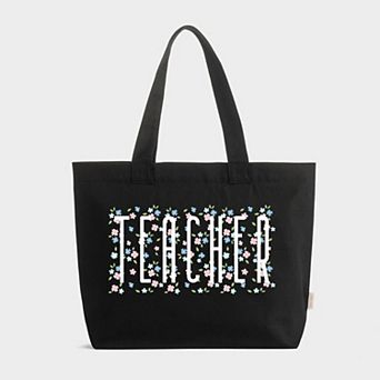 Teacher Tall Floral - Zippered Canvas Tote