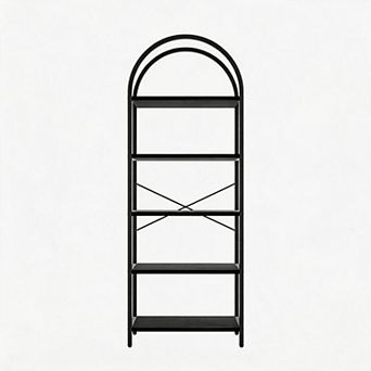 Arched Bookshelf, 4 tier Industrial Open Bookcase, Curved Metal Frame, Storage Rack for Living Room