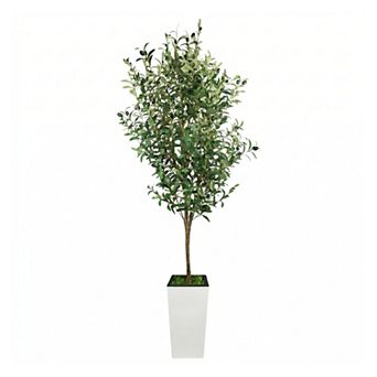 Realistic Artificial Olive Tree Lifelike Faux Plant for Home Decor, Decorative White Tall Pot