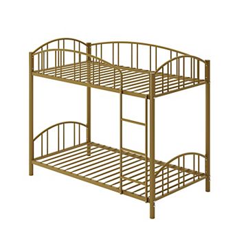 Metal Bunk Bed, Heavy Duty Steel Bunk Bed Frame with Arched Guardrail & Safety Ladder