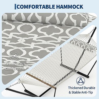 2 Person Portable Double Hammock for Outdoor with Pillow, Heavy Duty Portable Hammock