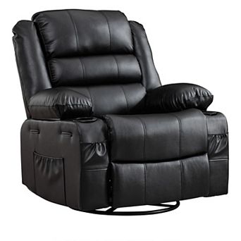 Swivel Rocker Recliner Chair for Adults, PU Leather Glider, Deep Upholstered Seat, Cozy Single Sofa