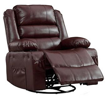 Swivel Rocker Recliner Chair for Adults, PU Leather Glider, Deep Upholstered Seat, Cozy Single Sofa