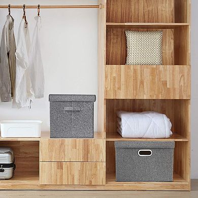 Collapsible Storage Bins With Lids Fabric Organizing Boxes Stackable Washable Foldable