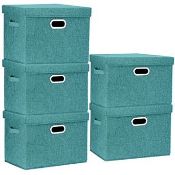 Collapsible Storage Bins With Lids Fabric Organizing Boxes Stackable Washable Foldable