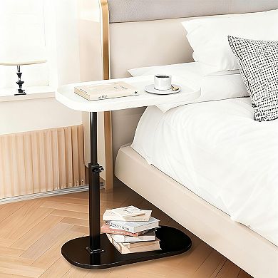 Adjustable Height C Shaped Side Table 360°Rotating Raised Edge Stable for Sofa Bed Bathtub