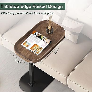 Adjustable Height C Shaped Side Table 360°Rotating Raised Edge Stable for Sofa Bed Bathtub