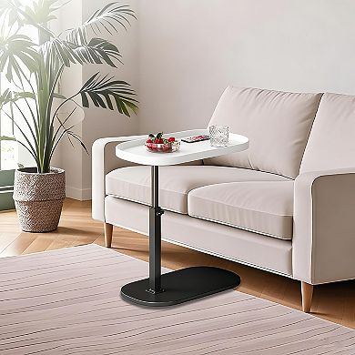 Adjustable Height C Shaped Side Table 360°Rotating Raised Edge Stable for Sofa Bed Bathtub