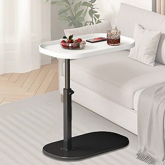 Adjustable Height C Shaped Side Table 360°Rotating Raised Edge Stable for Sofa Bed Bathtub