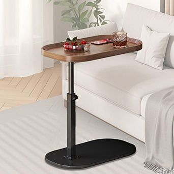 Adjustable Height C Shaped Side Table 360°Rotating Raised Edge Stable for Sofa Bed Bathtub