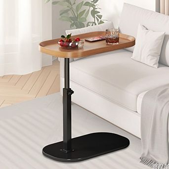 Adjustable Height C Shaped Side Table 360°Rotating Raised Edge Stable for Sofa Bed Bathtub