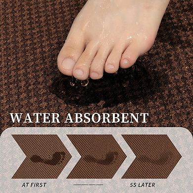 Non Slip Washable Absorbent Quick Dry Bathroom Rug Set Woven Texture Low Profile Floor Mats