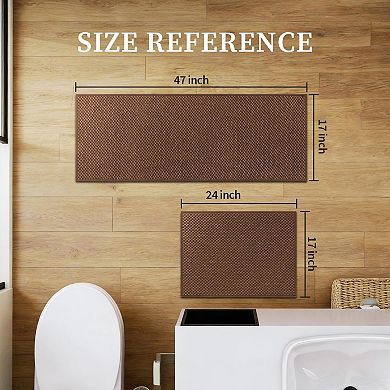 Non Slip Washable Absorbent Quick Dry Bathroom Rug Set Woven Texture Low Profile Floor Mats