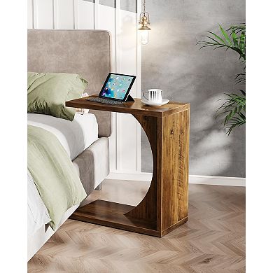 C-shaped End Table for Couch Sofa Small Space Living Room Bedroom Adjustable Feet MDF Construction