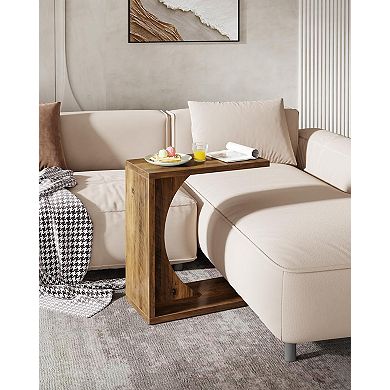 C-shaped End Table for Couch Sofa Small Space Living Room Bedroom Adjustable Feet MDF Construction