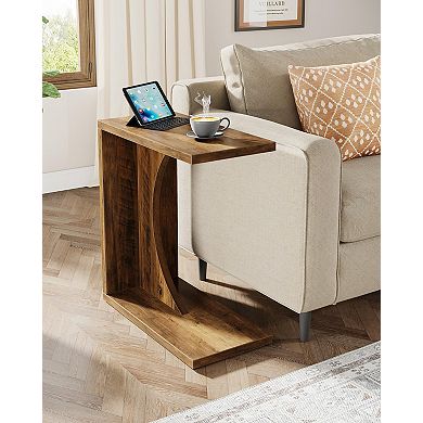 C-shaped End Table for Couch Sofa Small Space Living Room Bedroom Adjustable Feet MDF Construction