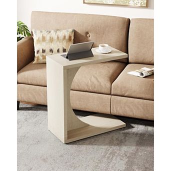 C-shaped End Table for Couch Sofa Small Space Living Room Bedroom Adjustable Feet MDF Construction