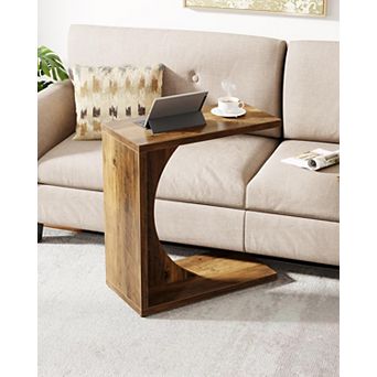C-shaped End Table for Couch Sofa Small Space Living Room Bedroom Adjustable Feet MDF Construction