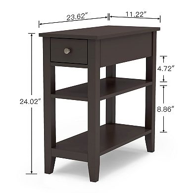 Black 3-Tier Narrow Side Table with Drawer & Shelves for Small Spaces Living Room Sofa End Table