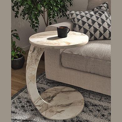 C Shaped End Table Faux Marble Rolling Couch Bedside Tray