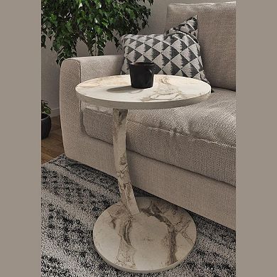 C Shaped End Table Faux Marble Rolling Couch Bedside Tray