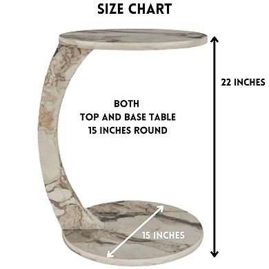 C Shaped End Table Faux Marble Rolling Couch Bedside Tray