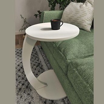 C Shaped End Table Faux Marble Rolling Couch Bedside Tray