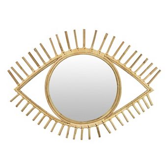 Eric Round Mirror Wall Decor, Eye Shaped Brown Natural Fiber 34 Inch