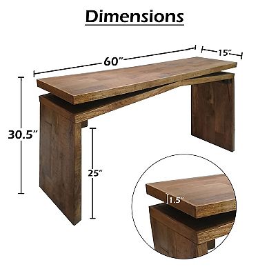 Keri Console Table, Solid Mango Wood Slab Top, Handcrafted Rustic Natural Brown, Organic Design